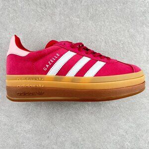 Adidas Gazelle Bold Platform Gum Sole Women's Red White Shoes Anti-Fur Sneaker